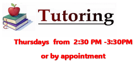 Thursdays from 2:30 PM - 3:30 PM or by appointment